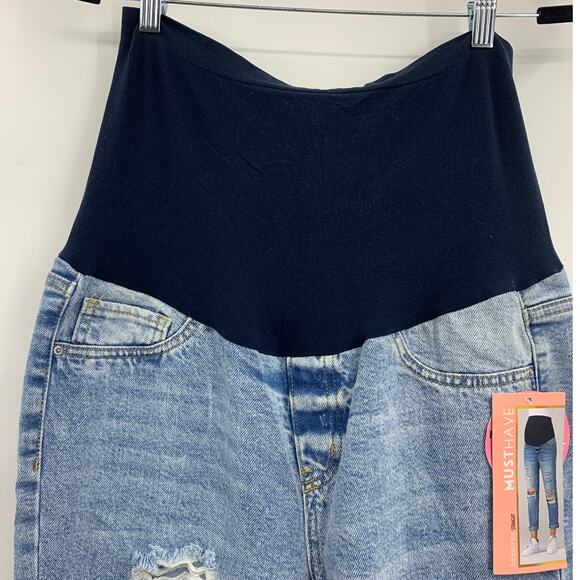 Simple Society Maternity Straight Distressed Stretch Blue Denim Jeans Large NEW - Picture 6 of 12
